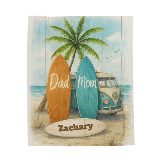 Personalized Surf Family Blanket – Velveteen Plush | Cozy Beach Vibes for Mom, Dad & Baby