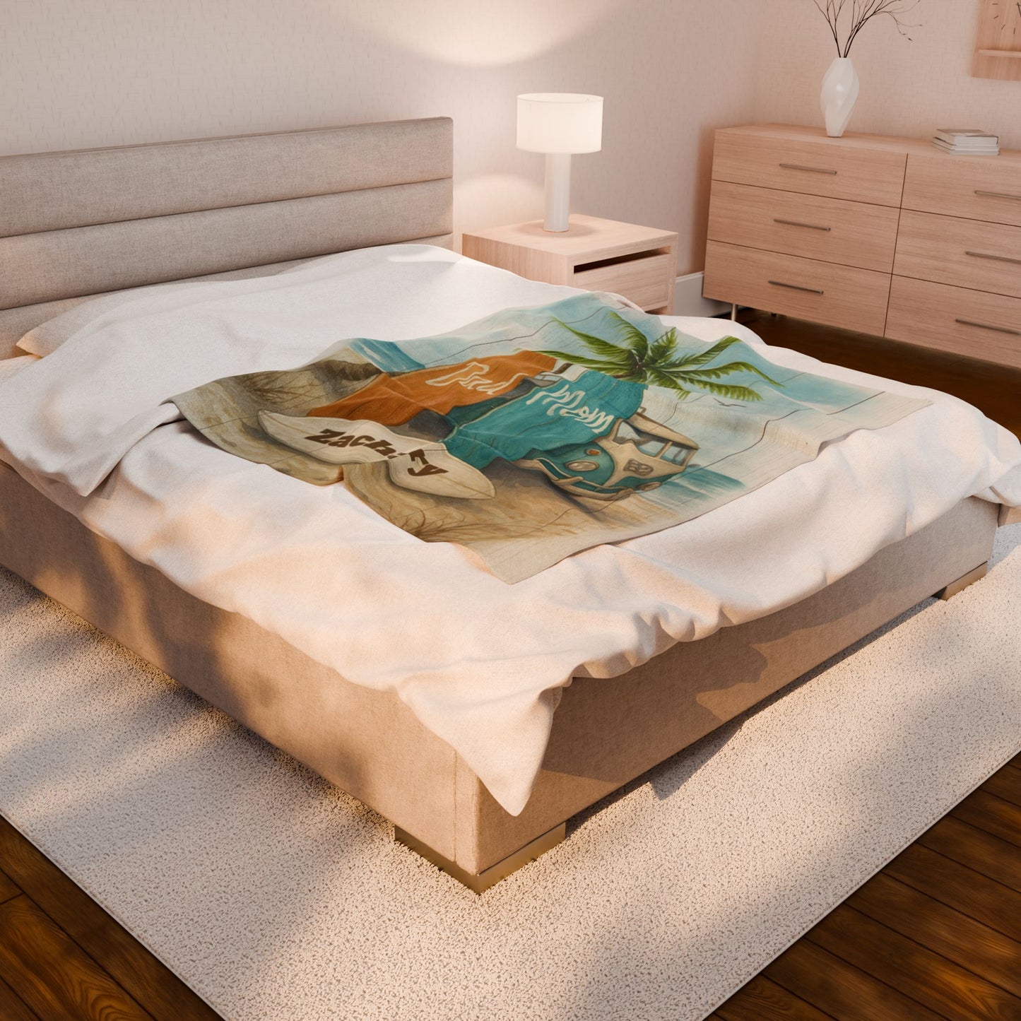 Personalized Surf Family Blanket – Velveteen Plush | Cozy Beach Vibes for Mom, Dad & Baby