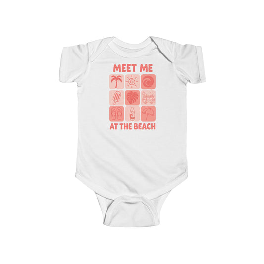 Beach Themed Baby Bodysuit - Pink Meet me at the beach