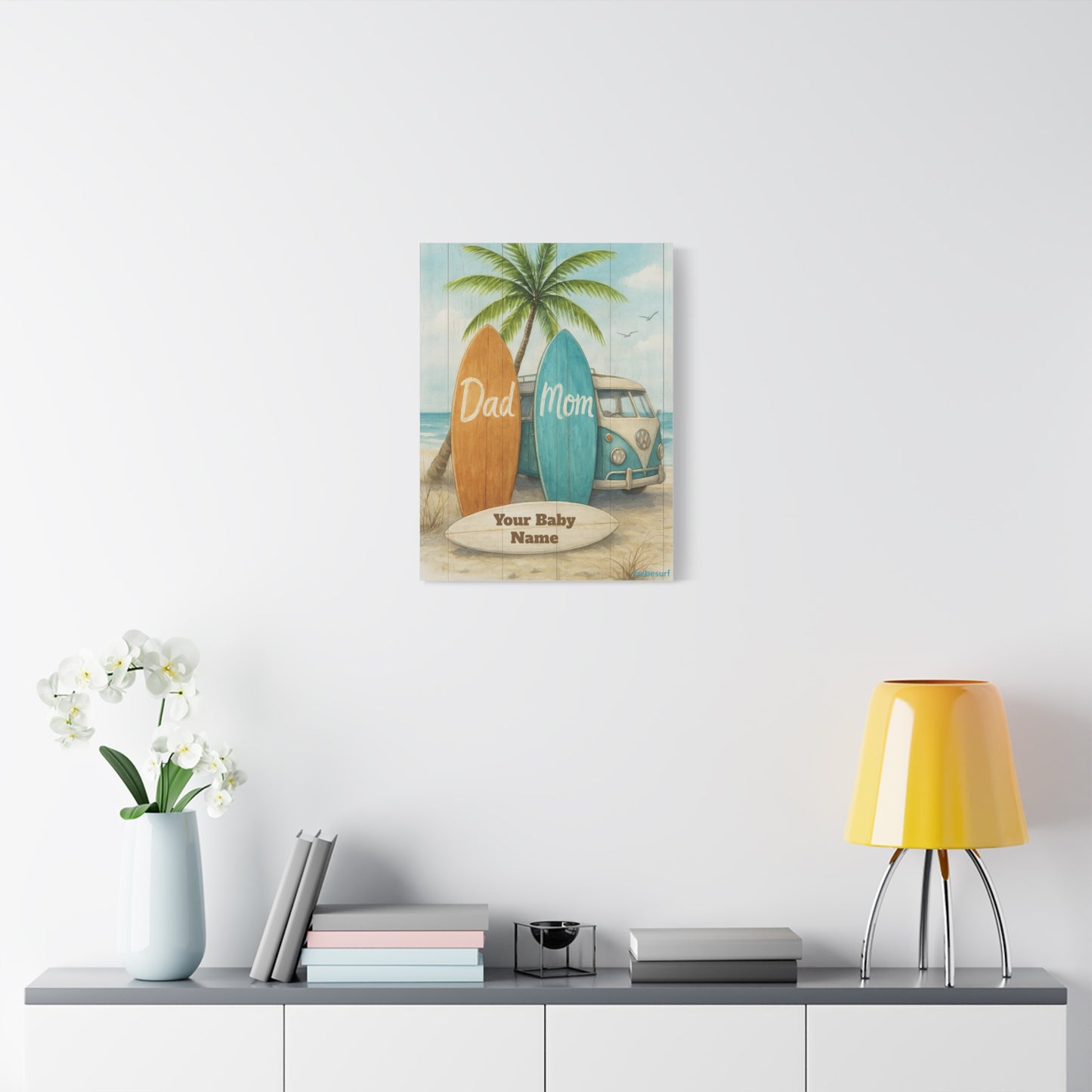 Personalized Beach Surfboard Canvas Wall Art – Custom Baby Name, Coastal Nursery & Family Gift