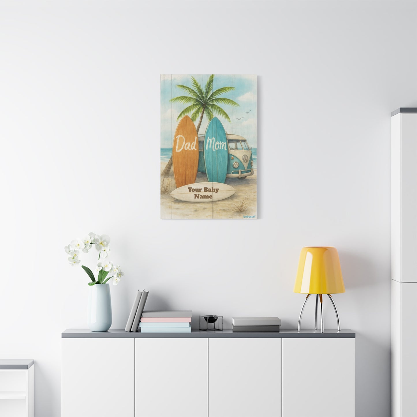 Personalized Beach Surfboard Canvas Wall Art – Custom Baby Name, Coastal Nursery & Family Gift