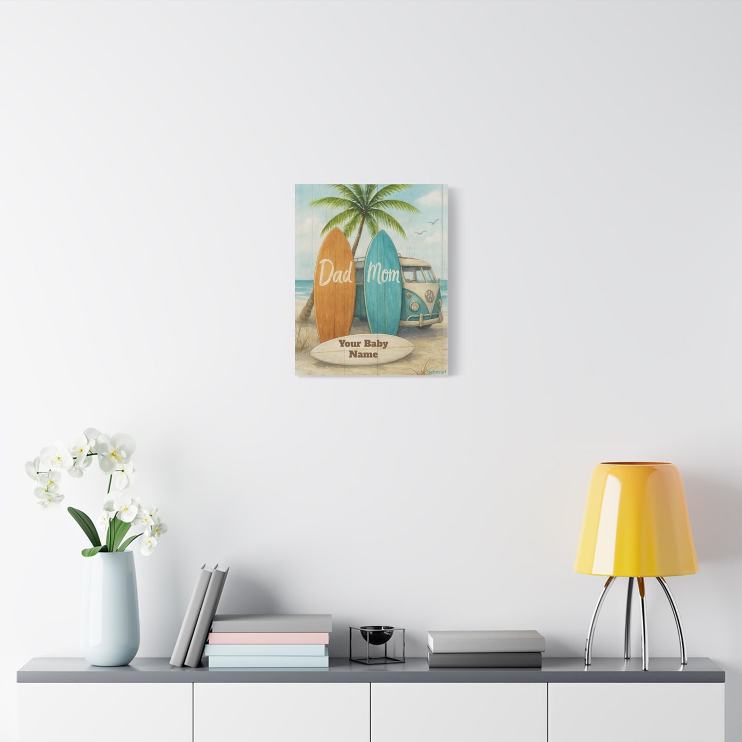 Personalized Beach Surfboard Canvas Wall Art – Custom Baby Name, Coastal Nursery & Family Gift
