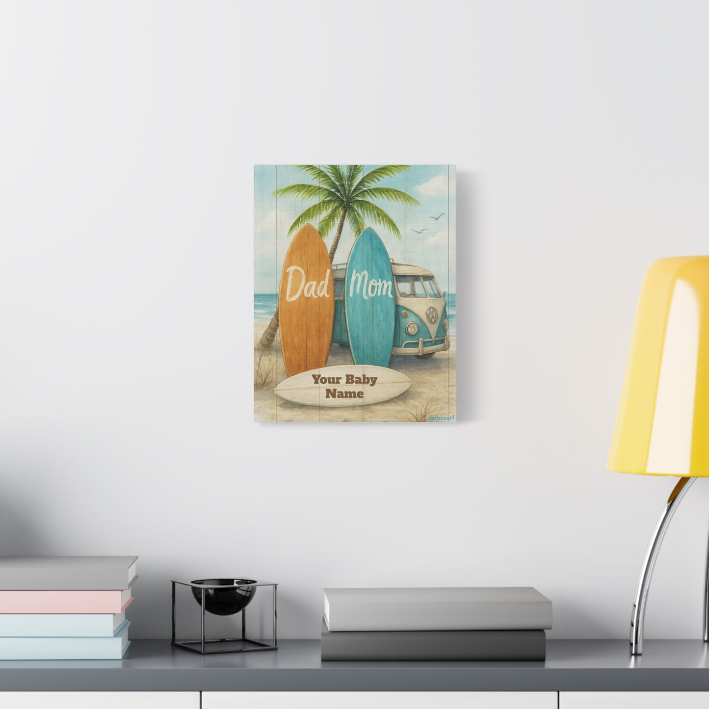 Personalized Beach Surfboard Canvas Wall Art – Custom Baby Name, Coastal Nursery & Family Gift