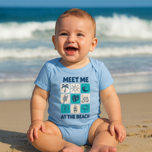 Beach Themed Baby Bodysuit - Turquoise Meet me at the beach