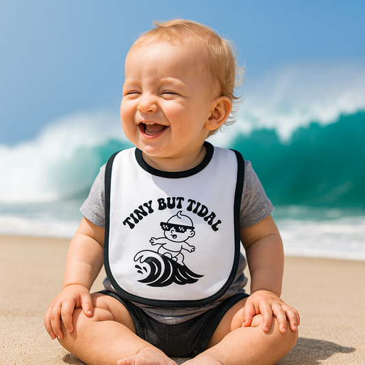Tiny But Tidal Baby Bib - Soft Cotton, Surf-Inspired Mealtime Essential