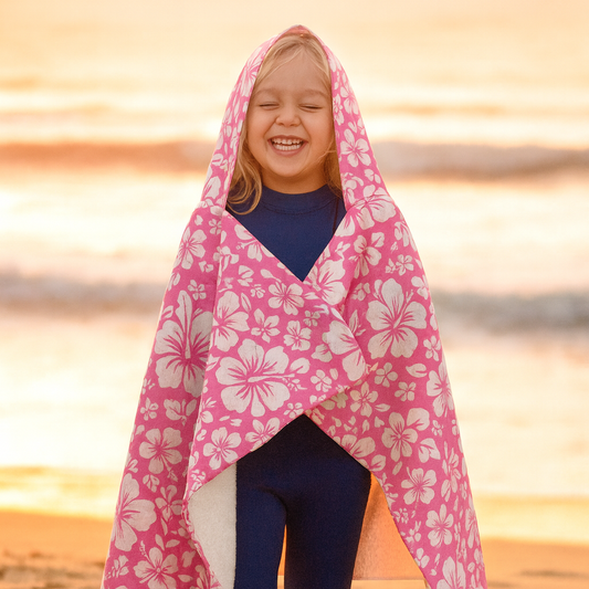 Pink Kids Hooded Beach Towel – Tropical Surf Style