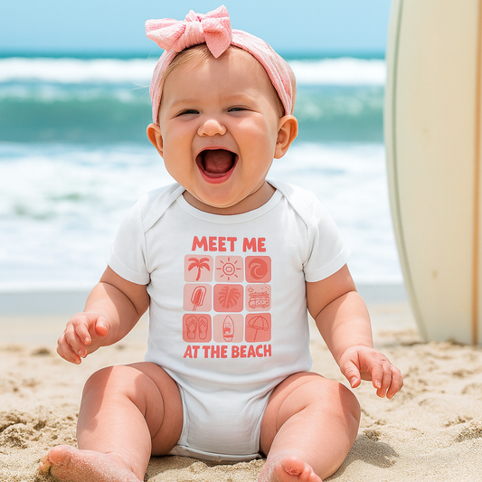 Beach Themed Baby Bodysuit - Pink Meet me at the beach